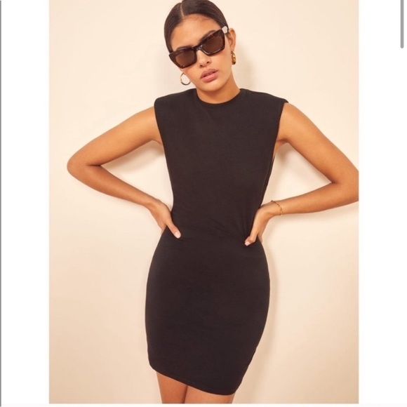 Reformation Black Rumi Sleeveless Mini Dress Padded Shoulders Size XS New - Picture 15 of 15